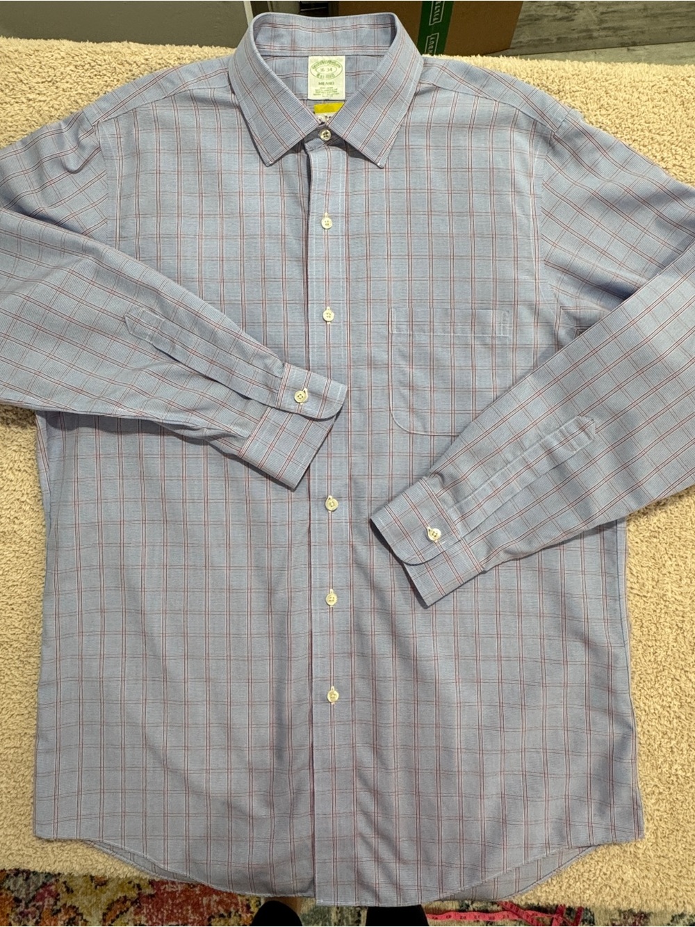 Brooks Brothers Milano Classic Men’s Button-Down Shirt by , Light Blue Plaid
